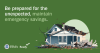 Graphic of a damaged house after a natural disaster. Text reads: "Be Prepared for the Unexpected – Maintain Emergency Savings."